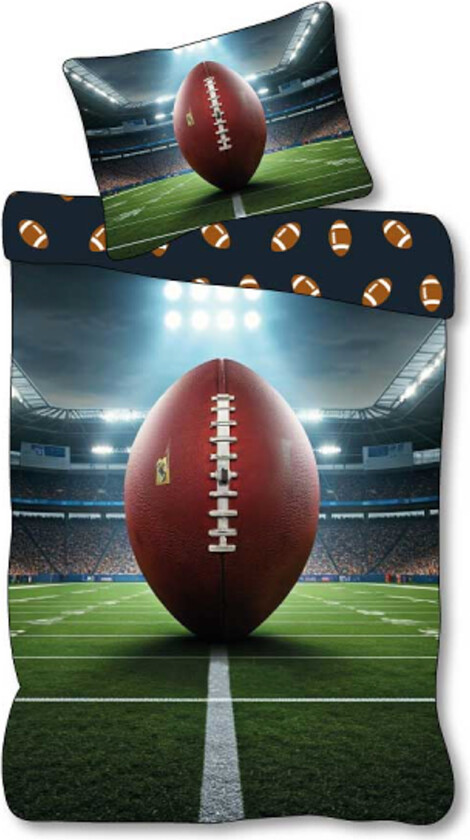 Fotball sengetøy 140x200 cm - Vendbart sengesett med amerikansk fotball - 100% mykt bomulls sengetøy