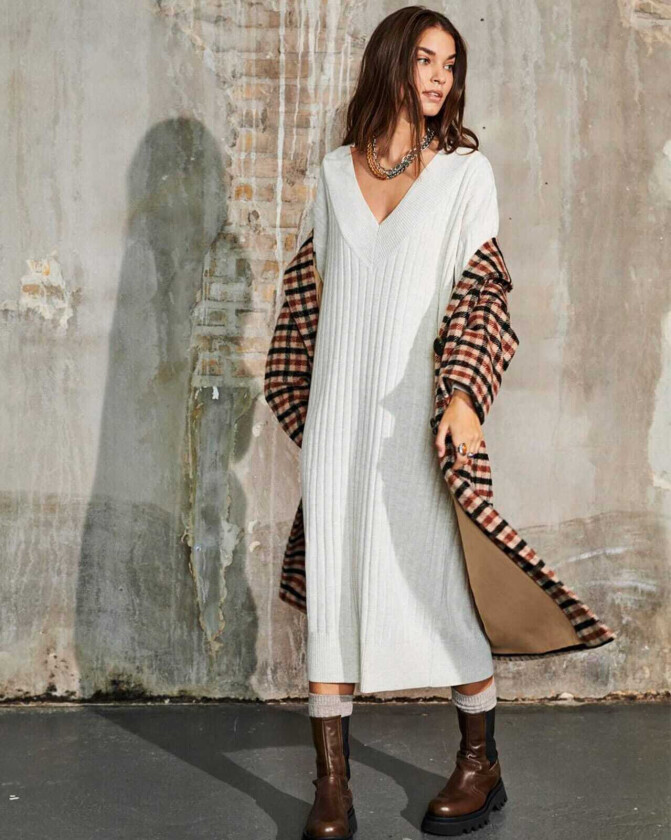 Strikkekjole New Tessa, L, Kjole Beige L