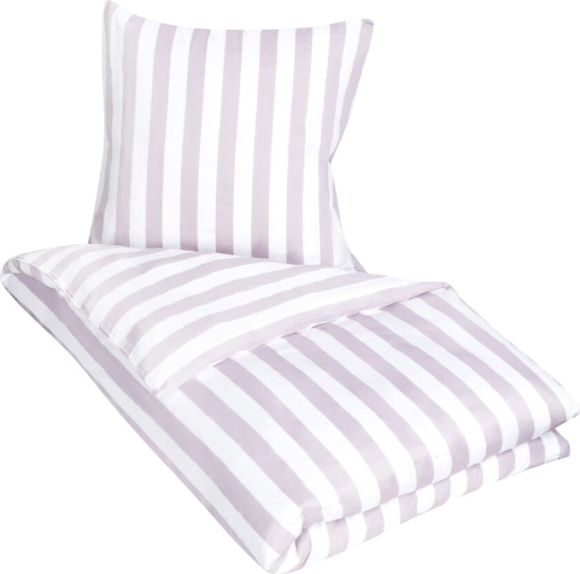 Stripet sengetøy till dubbeldyne - 200x200 cm - Myk bomullsateng - Nordic Stripe - Lavendel og hvitt sengesett