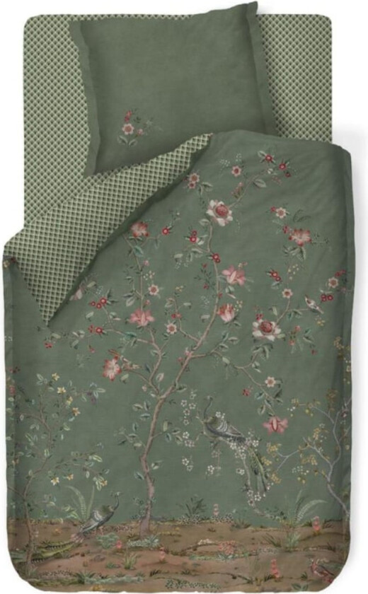 Blomstret sengetøy 140x200 cm - Grønt vendbart sengesett i 100% myk bomull - Okinawa green - Pip Studio sengetøy
