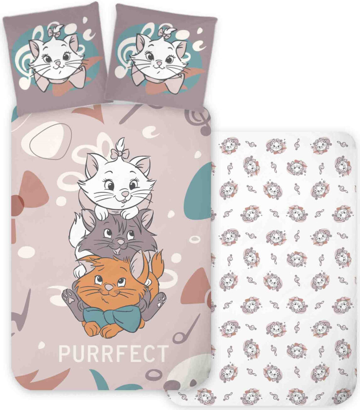 Aristocats sengetøy 140x200 cm - Vendbart sengesett med kattungene fra Aristocats - 100% mykt bomulls sengetøy