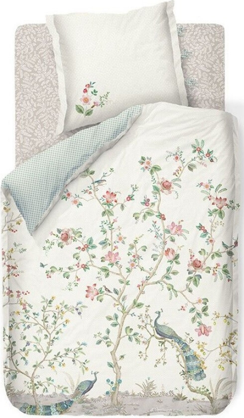 Pip studio sengetøy - 140x200 cm - Okinawa hvit - blomstrete sengetøy - Dobbeltsidig sengesett - 100 % bomull