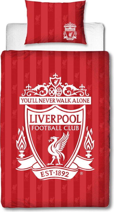 Liverpool sengetøy - Rødt vendbart sengesett med logo - 140x200 cm - 100% bomulls sengetøy - Fotball sengetøy