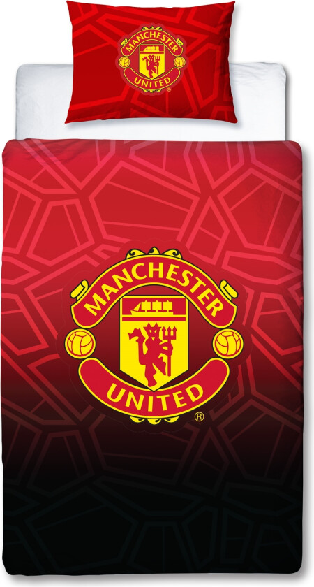 Manchester United sengetøy - 150x210 cm - Rødt vendbart sengesett med logo - 100% bomulls sengetøy - Fotball sengetøy
