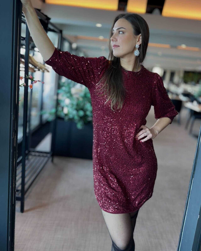 Paljettkjole Maly Glam, XS, Kjole Burgunder XS