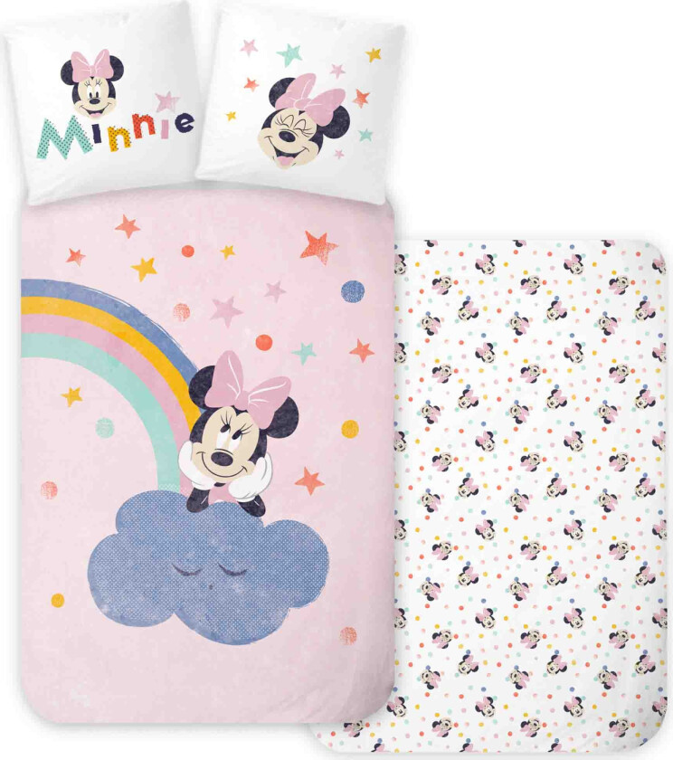 Minnie Mouse sengetøy 140x200 cm - Vendbart sengesett med Minnie Mouse - 100% mykt bomulls sengetøy