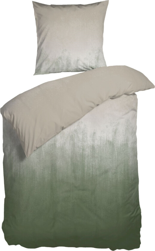 Grønt sengetøy 140x200 cm - Faded sengesett i grønn og sand - 100% GOTS økologisk bomullssatin - Horisont - Nordisk Tekstil sengetøy
