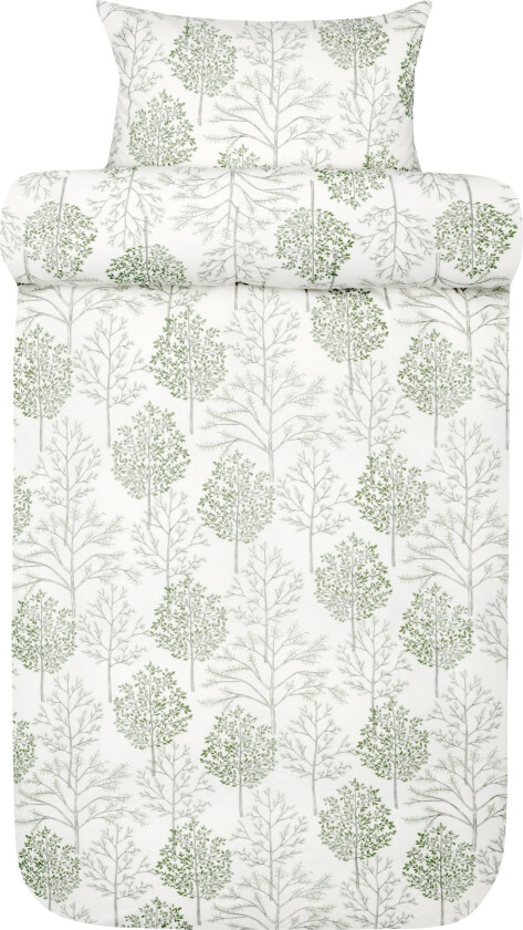 Sängkläder i flanell 140x220 cm - Hvitt sengesett med grønne trær - 100% bomullsflanell - Thea Høie of Scandinavia sengetøy