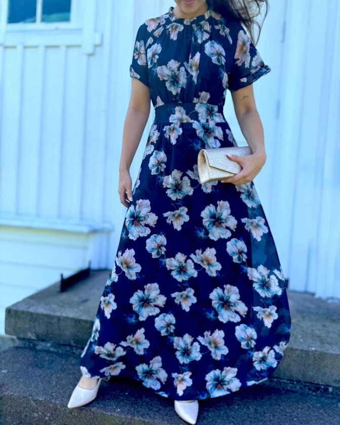 Maxikjole Liane Blossom, M, Kjole Blå M