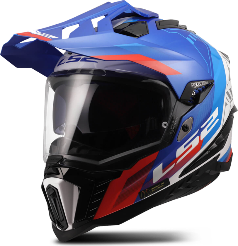 Adventurehjelm LS2 MX701 Explorer Hexa Hvit/Blå/RødS
