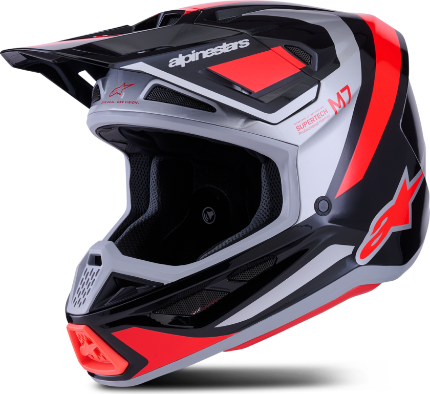 Crosshjelm Alpinestars SM7 Rise Svart/Silver/RødS