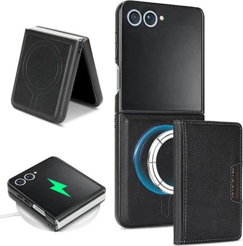 Samsung Z Flip 7 telefondeksel med MagSafe-kortholder, svart