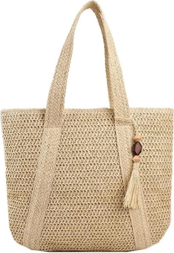 Stråvevd Tote Bag for Kvinner Stor Kapasitet Sommer Strand Reise Håndveske Skulderveske Beige