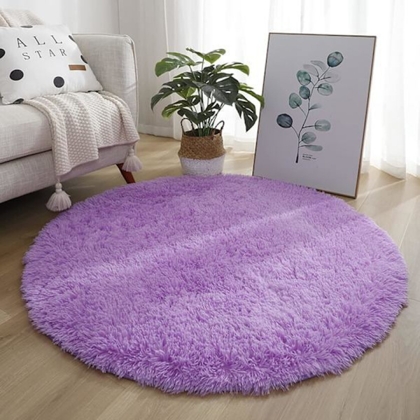 60 cm rund silkeaktig lurvet teppe, langhåret teppe, sengeteppe, komfortabelt mykt sklisikkert lurvet teppe, fluffy teppe, lilla