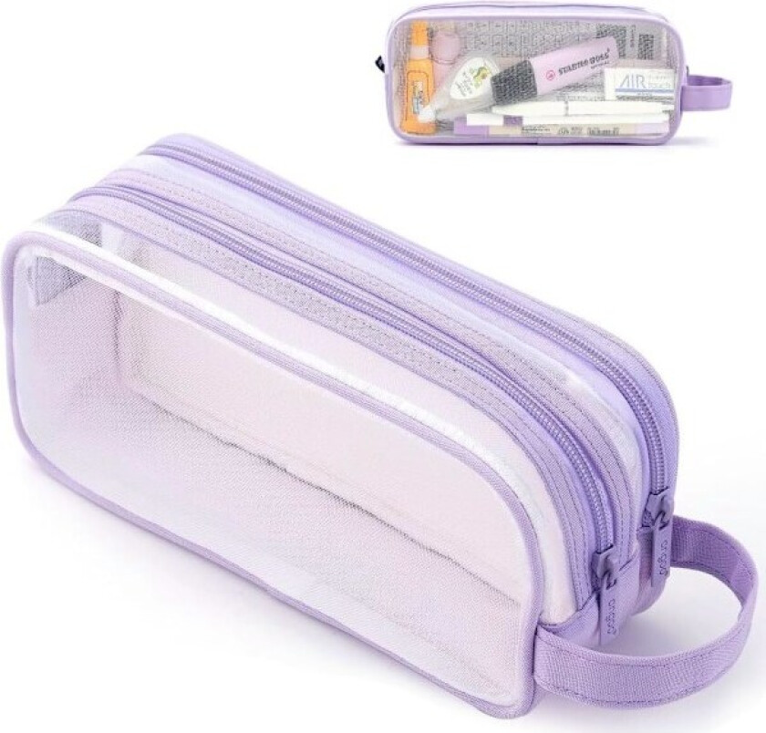 Mesh Penal, Stor Gjennomsiktig Penal med 2 rom og Glidelås, Klar Penal for Hjemmekontor Penal