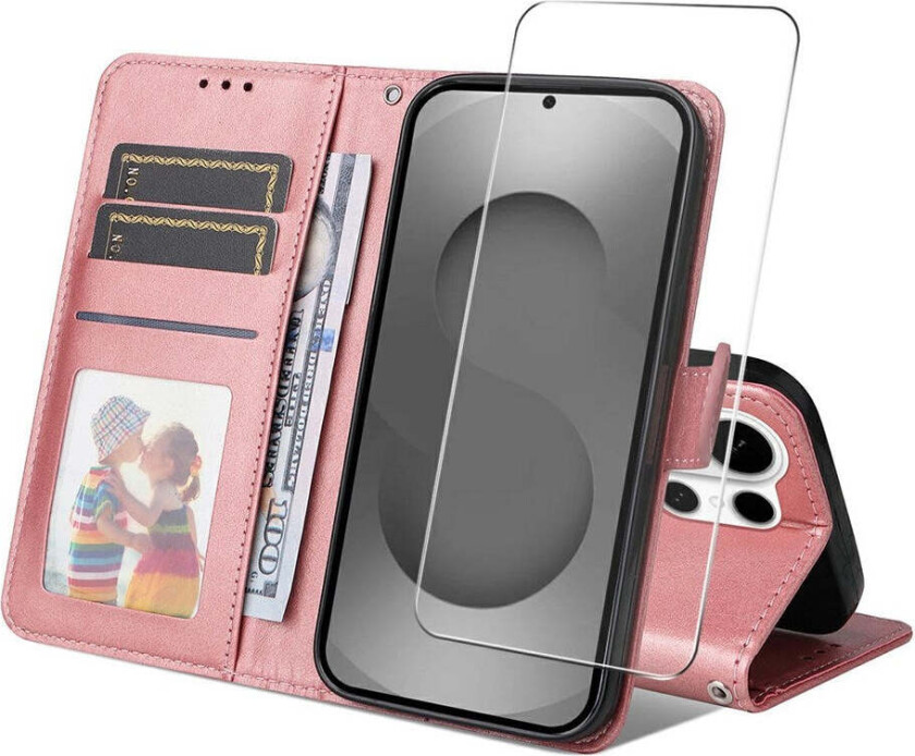 Samsung Galaxy S26 Ultra ENKAY 2-i-1 Kunstskinn Flip Deksel med Skjermbeskyttelsesglass - Rosa