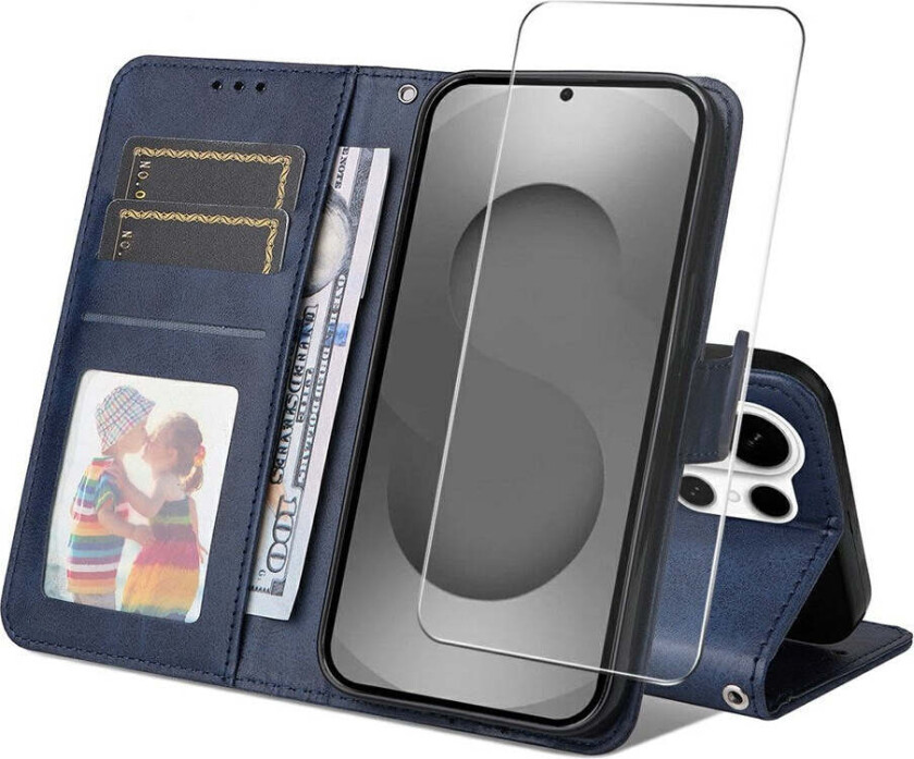 Samsung Galaxy S26 Ultra ENKAY 2-i-1 Kunstskinn Flip Deksel med Skjermbeskyttelsesglass - Blå