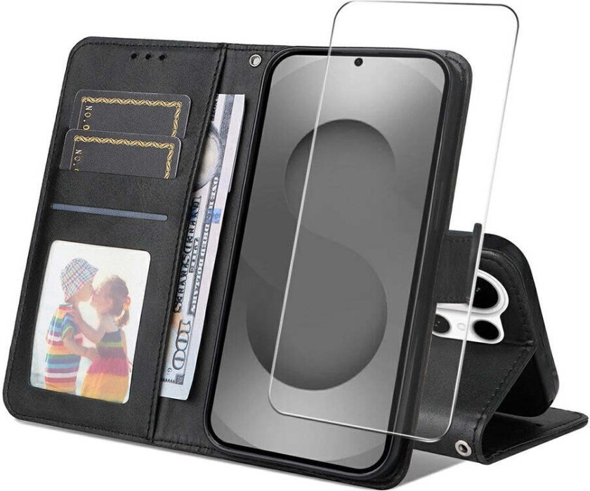 Samsung Galaxy S26 Ultra ENKAY 2-i-1 Kunstskinn Flip Deksel med Skjermbeskyttelsesglass - Svart