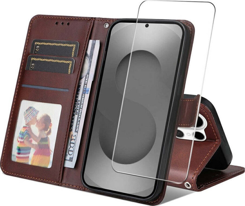 Samsung Galaxy S26 Ultra ENKAY 2-i-1 Kunstskinn Flip Deksel med Skjermbeskyttelsesglass - Brun