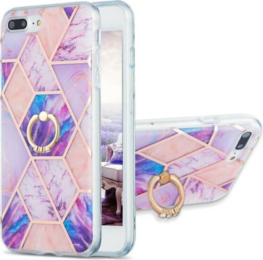 Marble Mønstret Deksel med Ring Holder til iPhone 8 Plus - Lyselilla