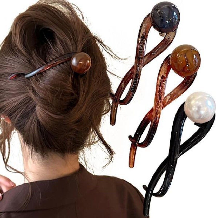 3 stk elegante perlehårnåler bananclips hårklemmer fransk twist hårklemme banan hårklemmer for kvinner hår