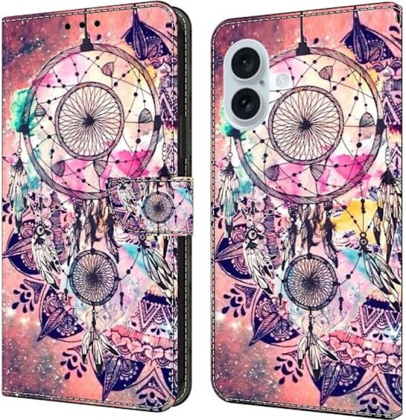 iPhone 16 lommebokveske med mønsterutskrift stativ lær flip telefondeksel - Vindspill