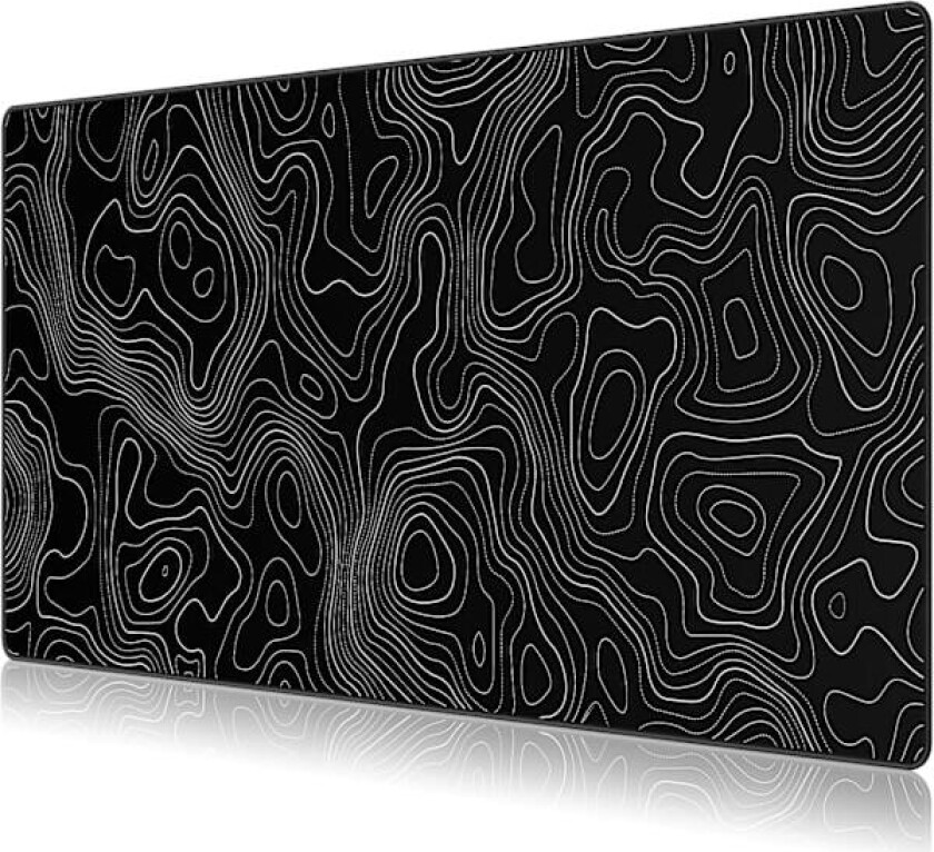 Gaming Musematte, Stor Skrivebordsmatte, Kontor Skrivebordsunderlag med Sklisikker Base, Tilpasset Slitasjebestandig Design, Svart Topografi Musematte 90 x 40 cm