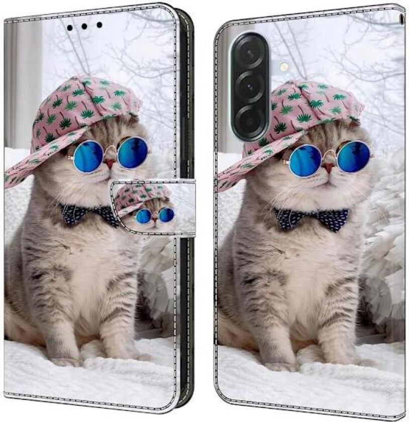 Samsung Galaxy A16 5G / A16 4G lommebokveske med mønsterutskrift Stativ lær flip-telefondeksel - Hatt Katt