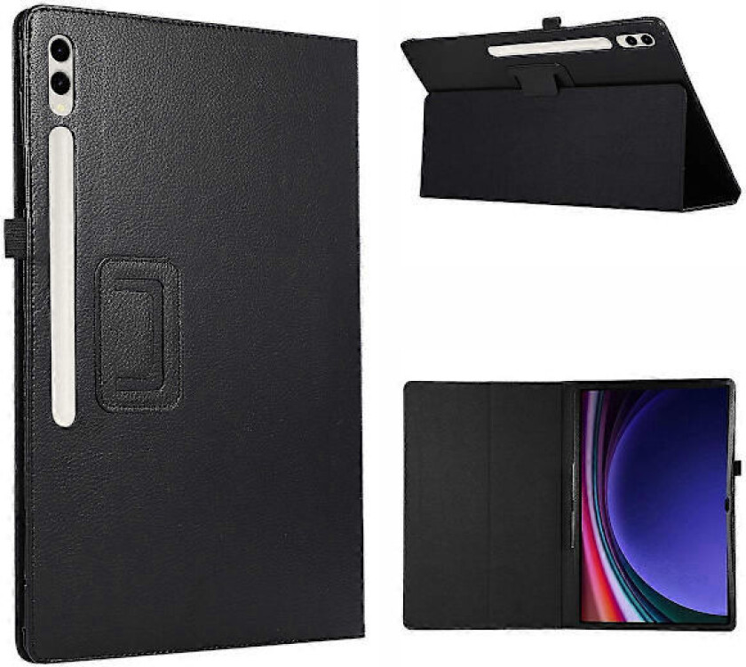 For Samsung Galaxy Tab S10 Ultra Deksel Bi-Fold Stativ Lær Tablet Cover Litchi Tekstur - Svart