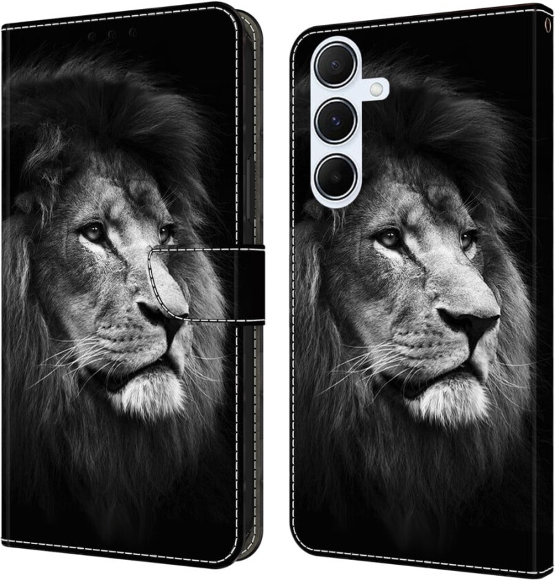 Samsung Galaxy A56 5G lommebokveske med mønstermønster som trykker på stativ, flip-telefondeksel i lær - Løve