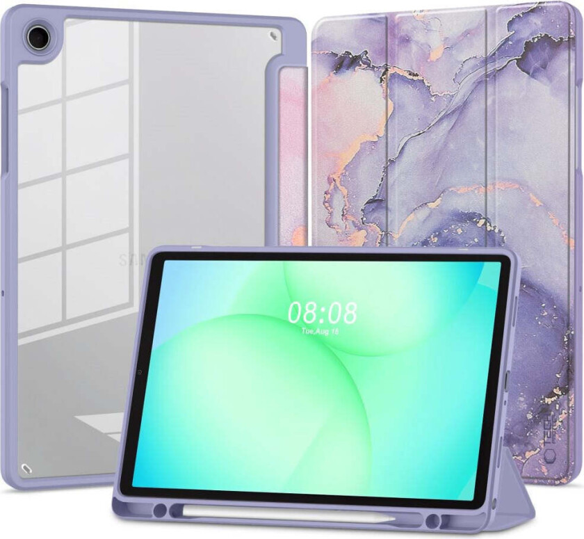 Samsung Galaxy Tab A11+ (Plus) / A9+ (Plus) Tech-Protect SC Pen Hybrid Flip Deksel m. Stylus Holder - Lilla Marble / Gjennomsiktig