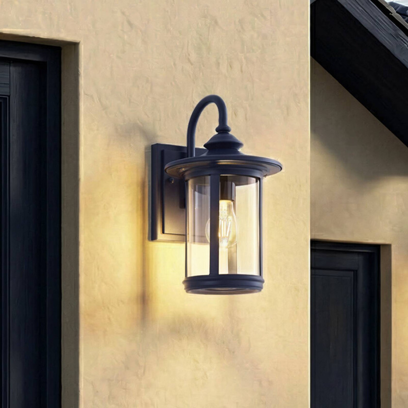 Lindby utendørs vegglampe Zayn, blå, glass, høyde 33 cm, IP23