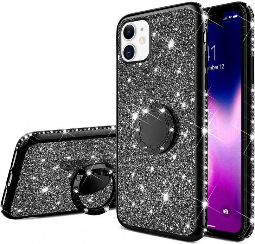 iPhone 12 Eksklusivt støtdempende deksel med ringholder Rhinestone