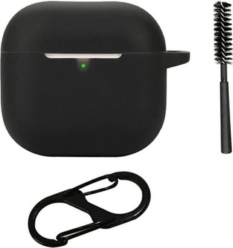 AirPods 4 silikonetui Bluetooth-kompatible øretelefoner Beskyttelsesdeksel med antityr-spenne og rengjøringsbørste - Svart