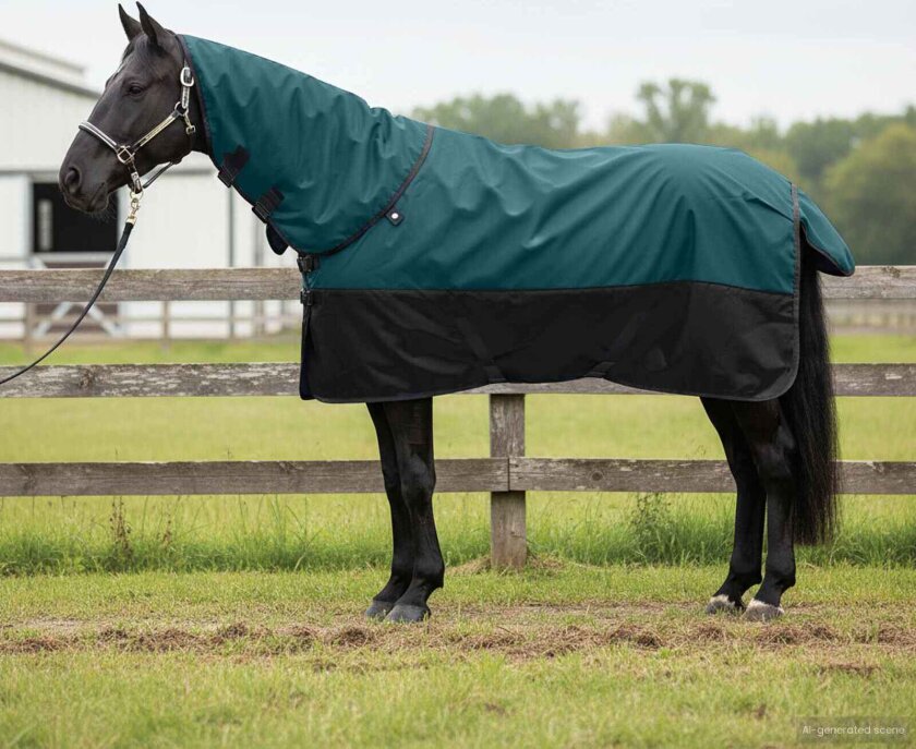 Hestepledd Mørk Grønn og Svart 145 cm Polyester