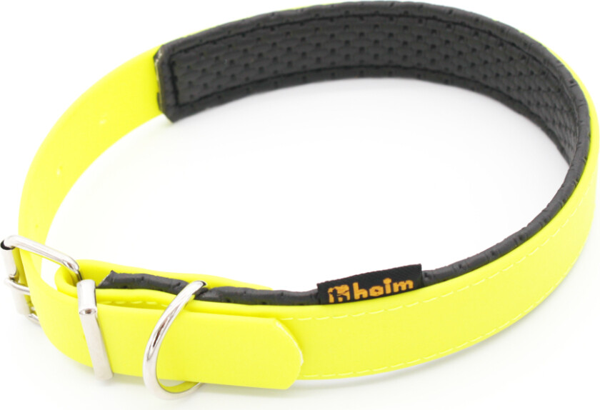 Biothane®-halsbånd med mykt fôr, neongul - Størrelse 40: 28 - 35 cm halsomkrets, 19 mm bred