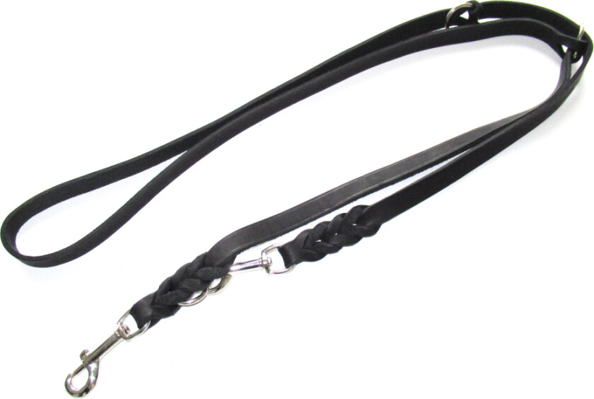 hundebånd med flettet karabinkrok, svart - 220 cm lang, 8 mm bred