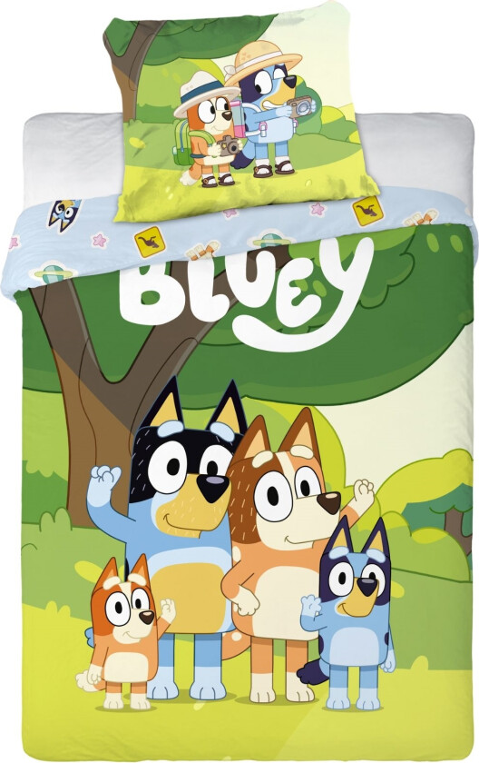 Bluey sengetøy 100x140 cm - Junior sengesett med Bluey og Bingo - Vendbart dynetrekk - 100% bomulls sengetøy