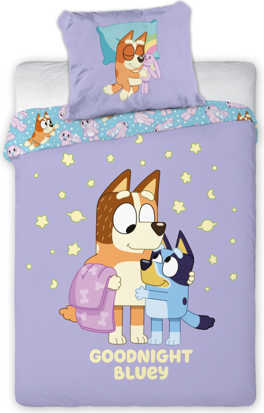 Bluey sengetøy 100x140 cm - Junior sengesett med Bluey og mor Chili - Vendbart dynetrekk - 100% bomulls sengetøy