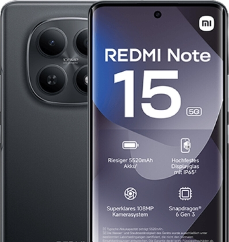 Redmi Note 15, 17,2 cm (6,77), 2392 x 1080 piksler, 8 GB, 256 GB, 108 MP, Sort