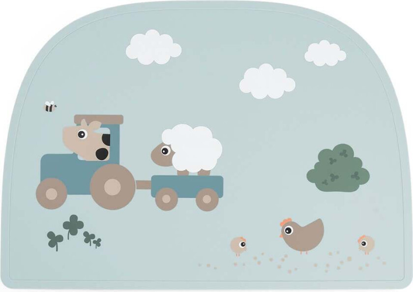 Silicone placemat Tiny farm - Blue - 38 x 26,5 cm