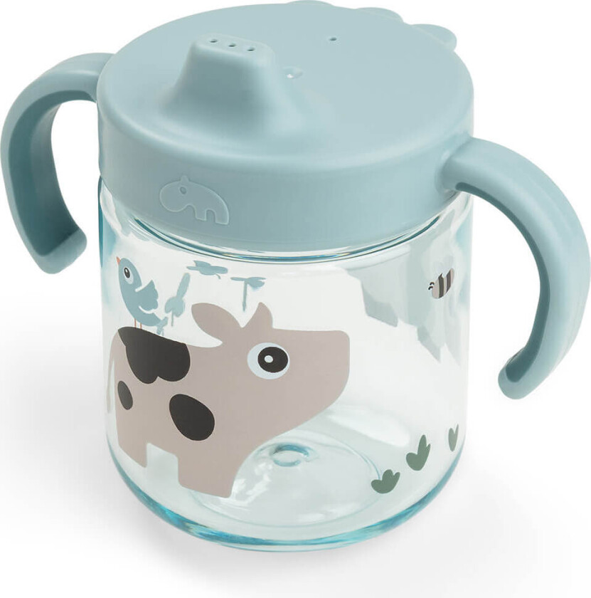 Learning spout cup 2-handle Tiny farm - Blue -Ø 7,5 x H 11 cm