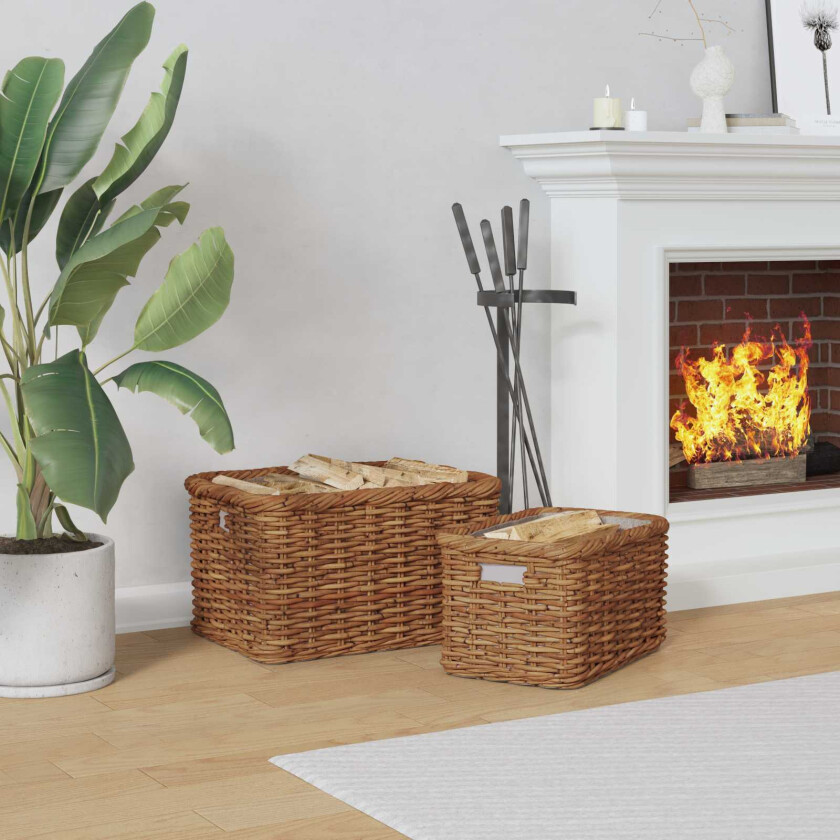 Bilde av Vedkurv 2 pcs Brun Lacak Rattan