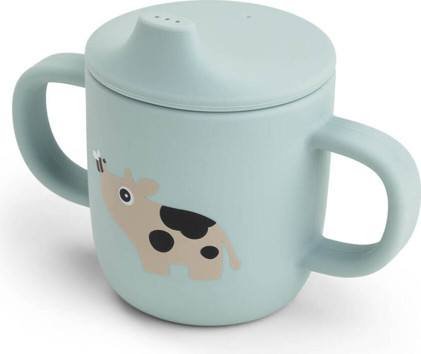 Silicone spout cup with 2 handles - Blue -Ø6,5 x H 9 cm