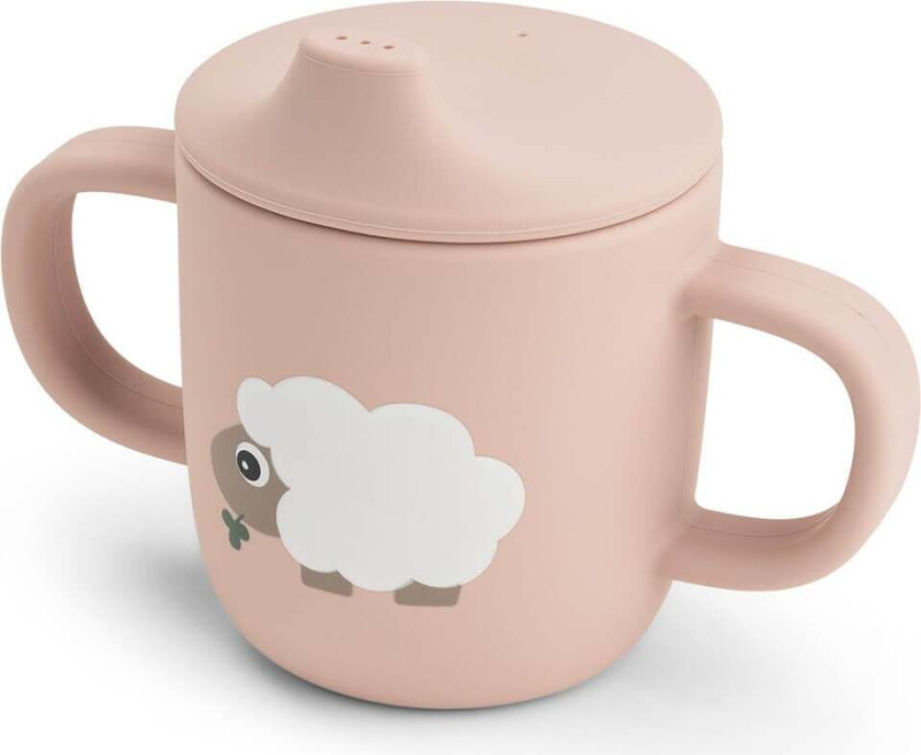 Silicone spout cup with 2 handles - Tiny farm Powder -Ø6,5 x H 9 cm