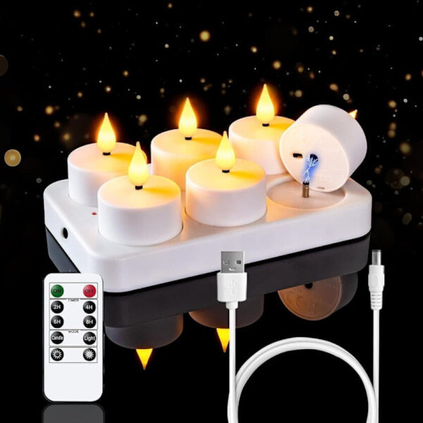 12 stk oppladbare LED-telys uten flamme – med fjernkontroll og timer, batteridrevne lys for Halloween og festdekorasjon_TF_TF