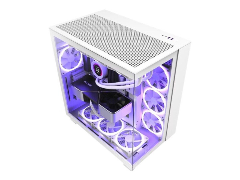 NZXT H series H9 Flow - Mid tower - ATX - sidepanel med vindu (herdet glass) - ingen strømforsyning - matt hvit - USB/lyd