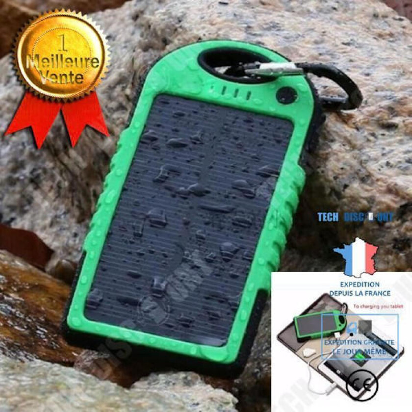 TD® 5000mAh Solcelle Powerbank Bærbar Nødlader Dobbel USB-port Ekstern Batteripakke for iPhone Android MP4 PSP iPad GPS