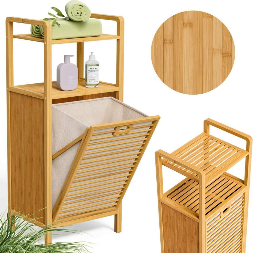 Bambus skittentøyskurv med hyller – 43L, plassbesparende design