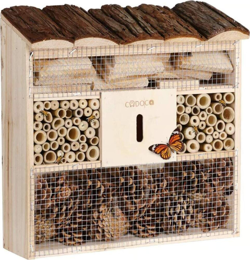 Insekthotell for bier og insekter, naturlig tre, 30,5x9,5x31cm